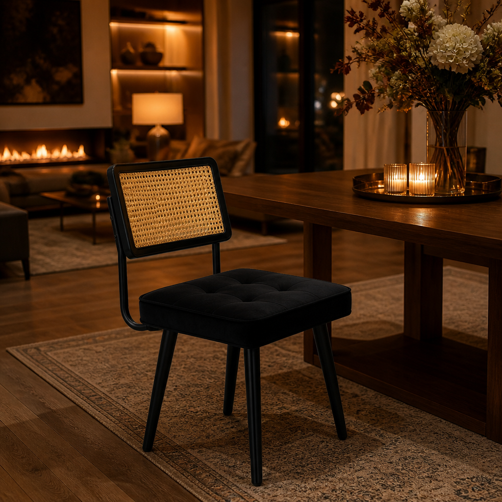 Rattan Mid-Century Velvet Dining Chair lifestyle image 5