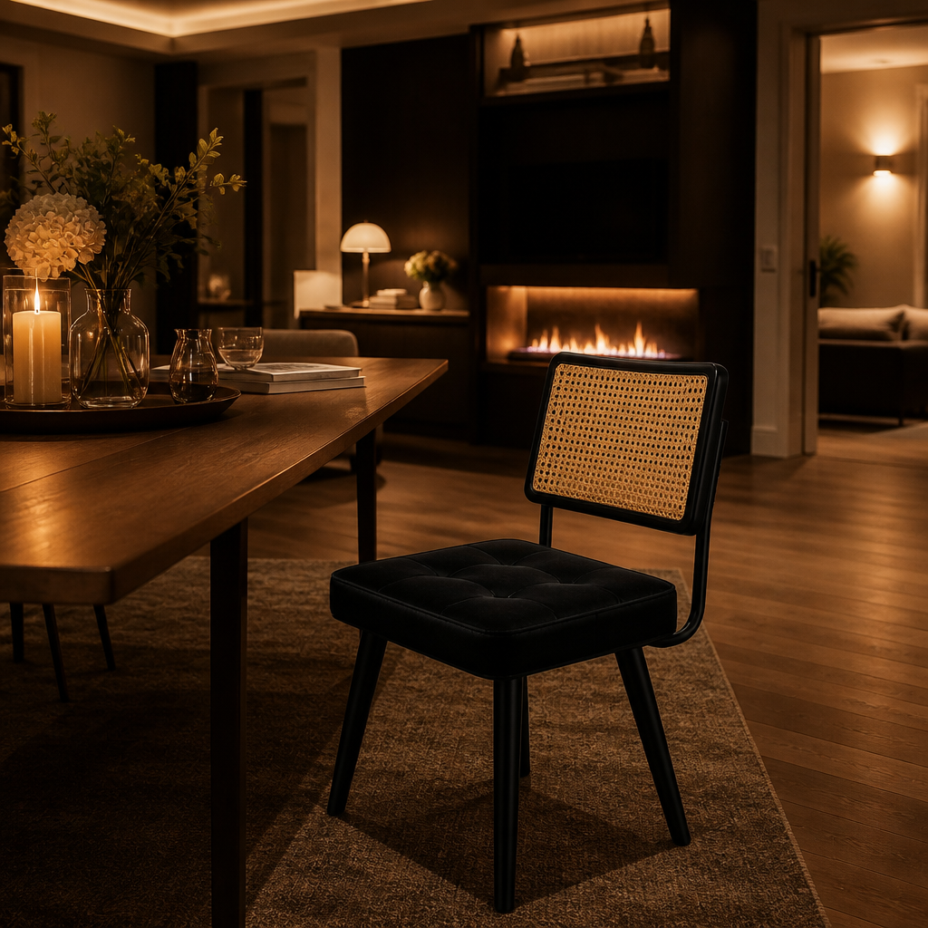 Rattan Mid-Century Velvet Dining Chair lifestyle image 6