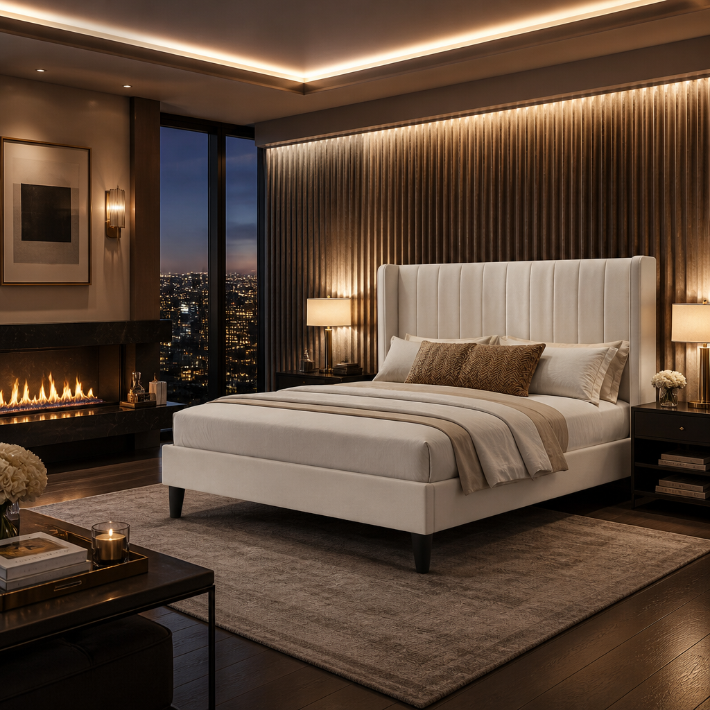 Velvet Beige Bed Frame — Oak & Hour lifestyle image 2