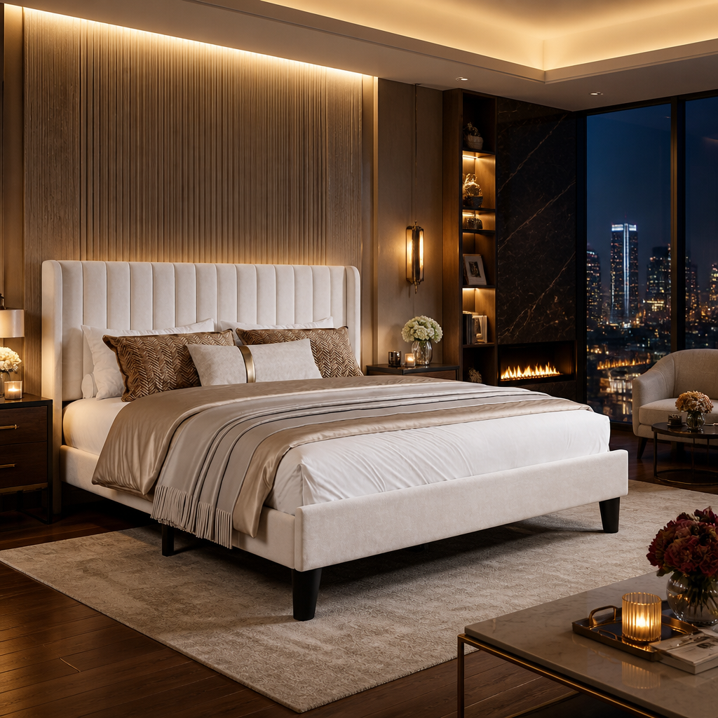 Velvet Beige Bed Frame — Oak & Hour lifestyle image 4