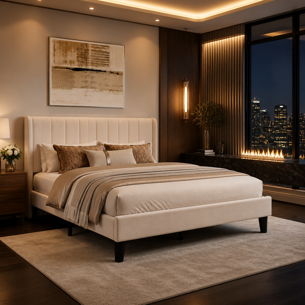 Velvet Beige Bed Frame — Oak & Hour lifestyle image 6