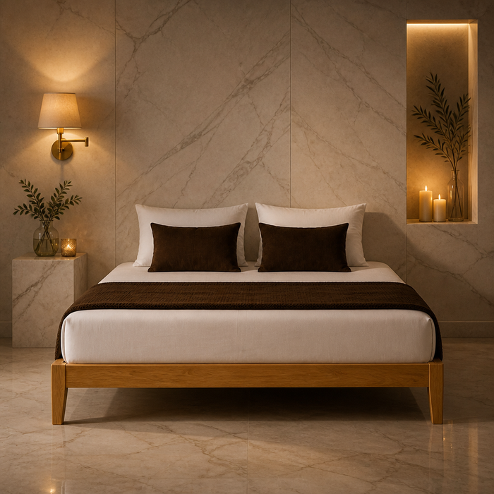 Woodmere Mid-Century Solid Wood Bed Frame — Oak & Hour lifestyle image 1