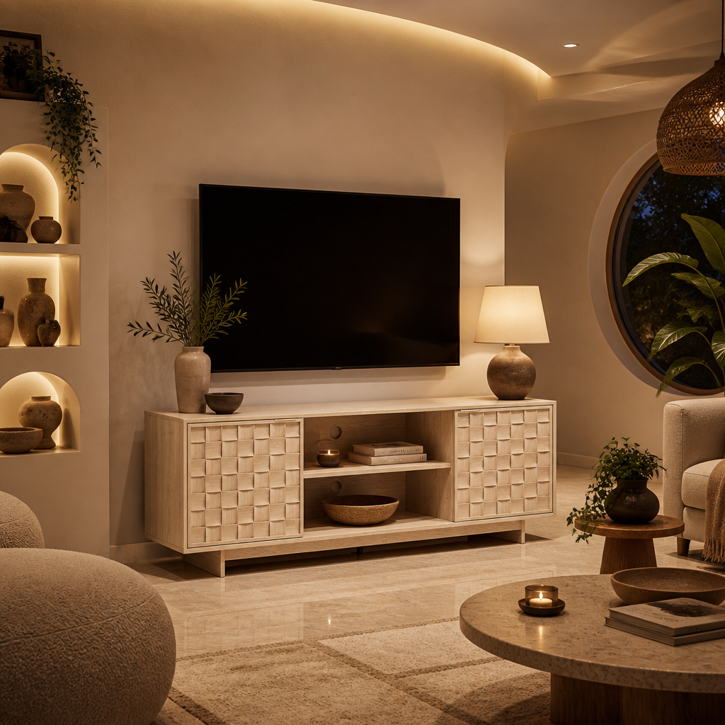 Sunwashed Scandinavian Wood TV Stand lifestyle view 2