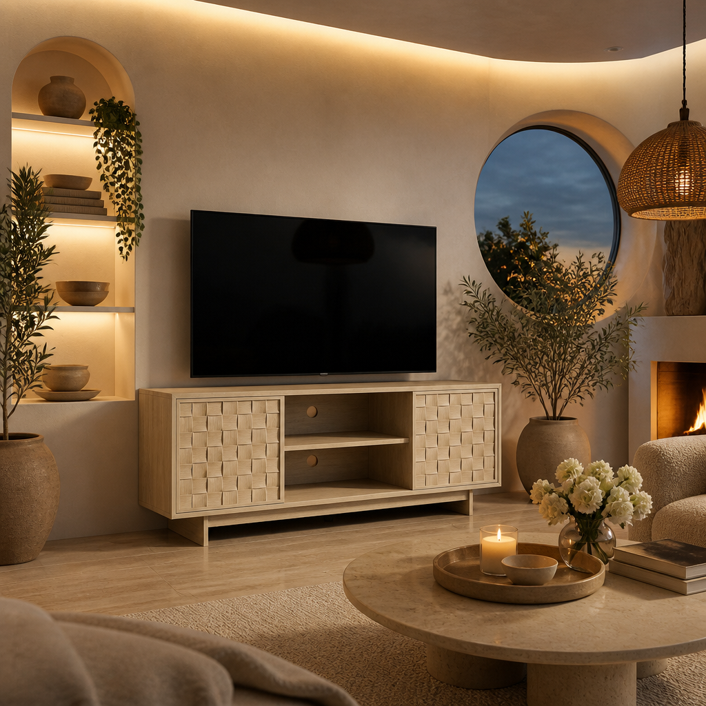 Sunwashed Scandinavian Wood TV Stand lifestyle view 3