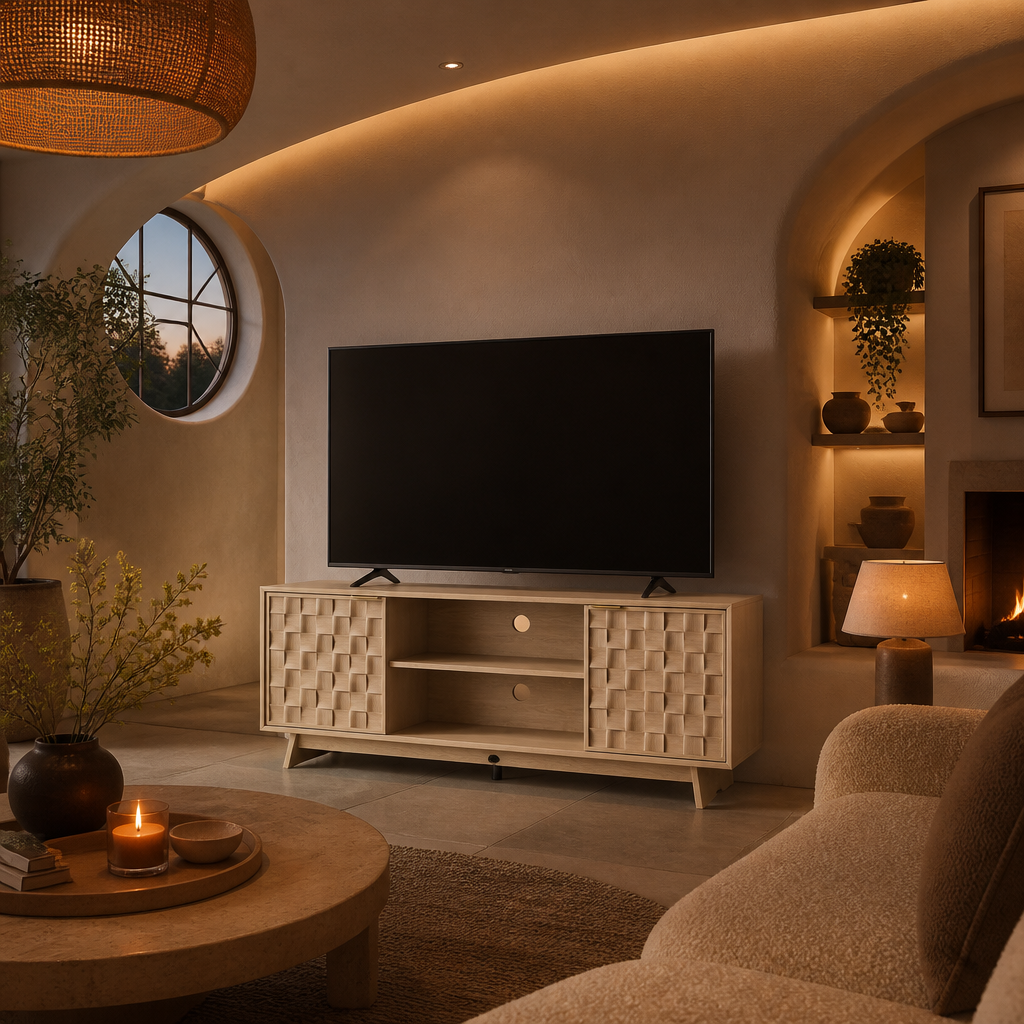 Sunwashed Scandinavian Wood TV Stand lifestyle view 4
