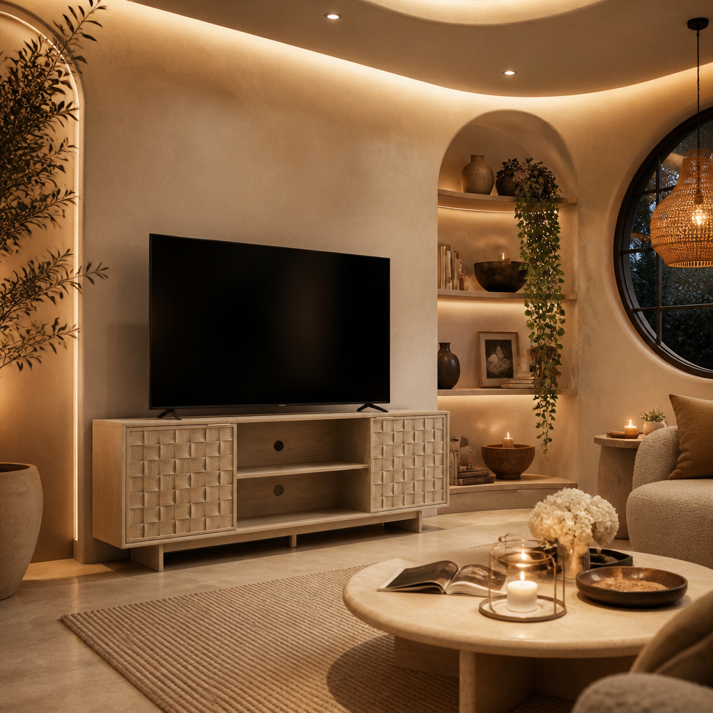 Sunwashed Scandinavian Wood TV Stand lifestyle view 6