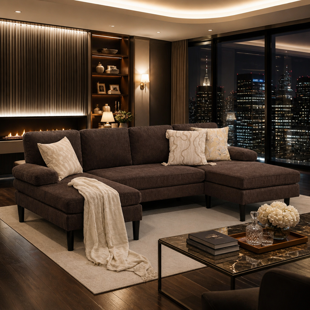 U-Shaped Fabric Sectional Sofa lifestyle image 2
