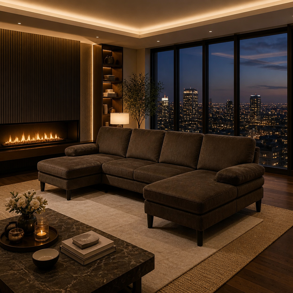 U-Shaped Fabric Sectional Sofa lifestyle image 3