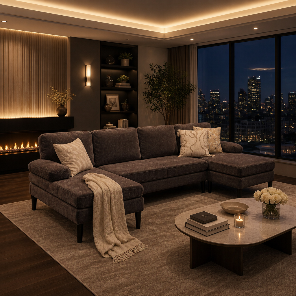 U-Shaped Fabric Sectional Sofa lifestyle image 5