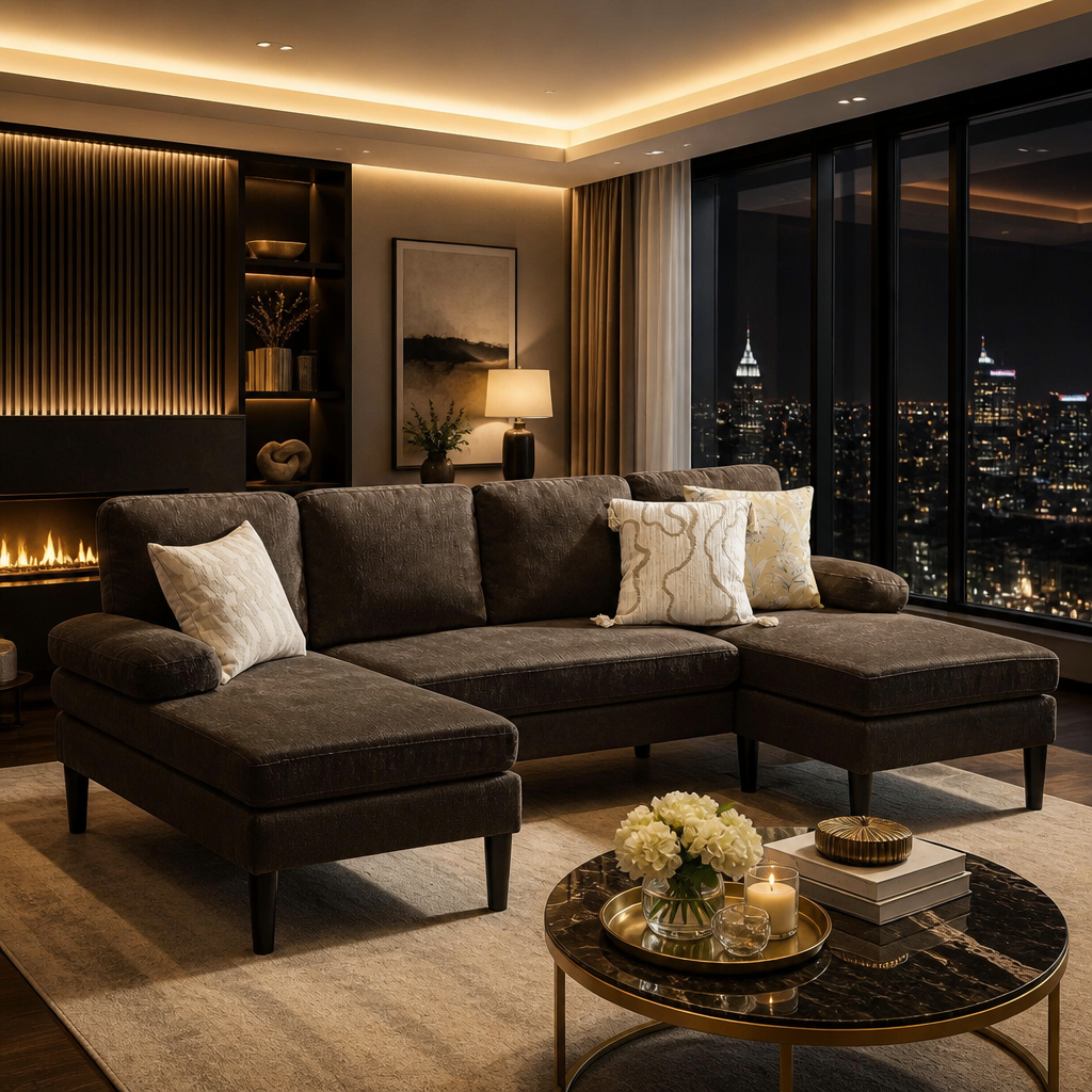 U-Shaped Fabric Sectional Sofa lifestyle image 6
