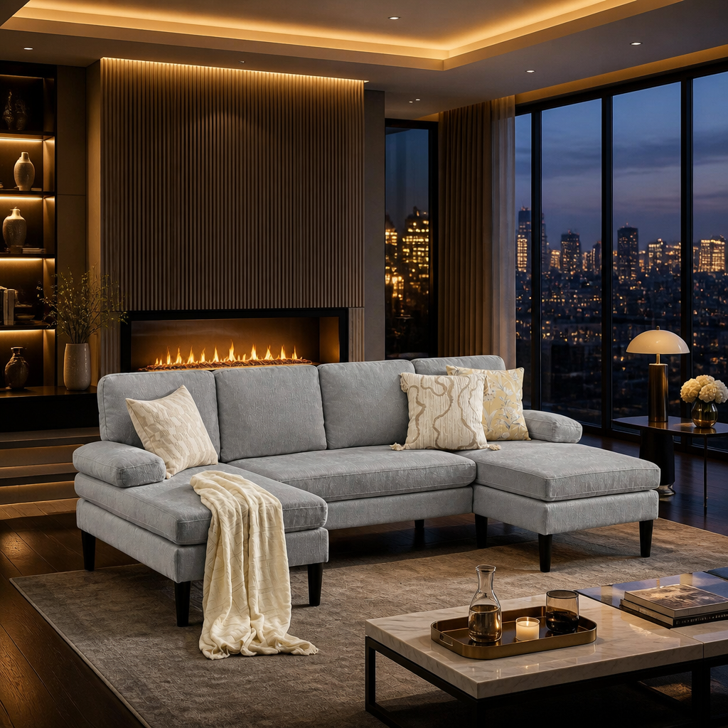 U-Shaped Fabric Sectional Sofa lifestyle image 8