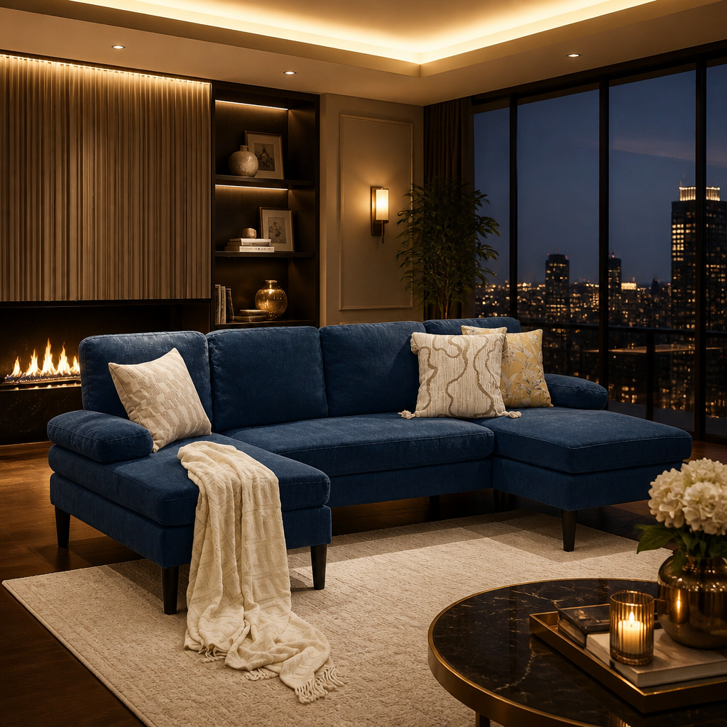 U-Shaped Fabric Sectional Sofa lifestyle image 9