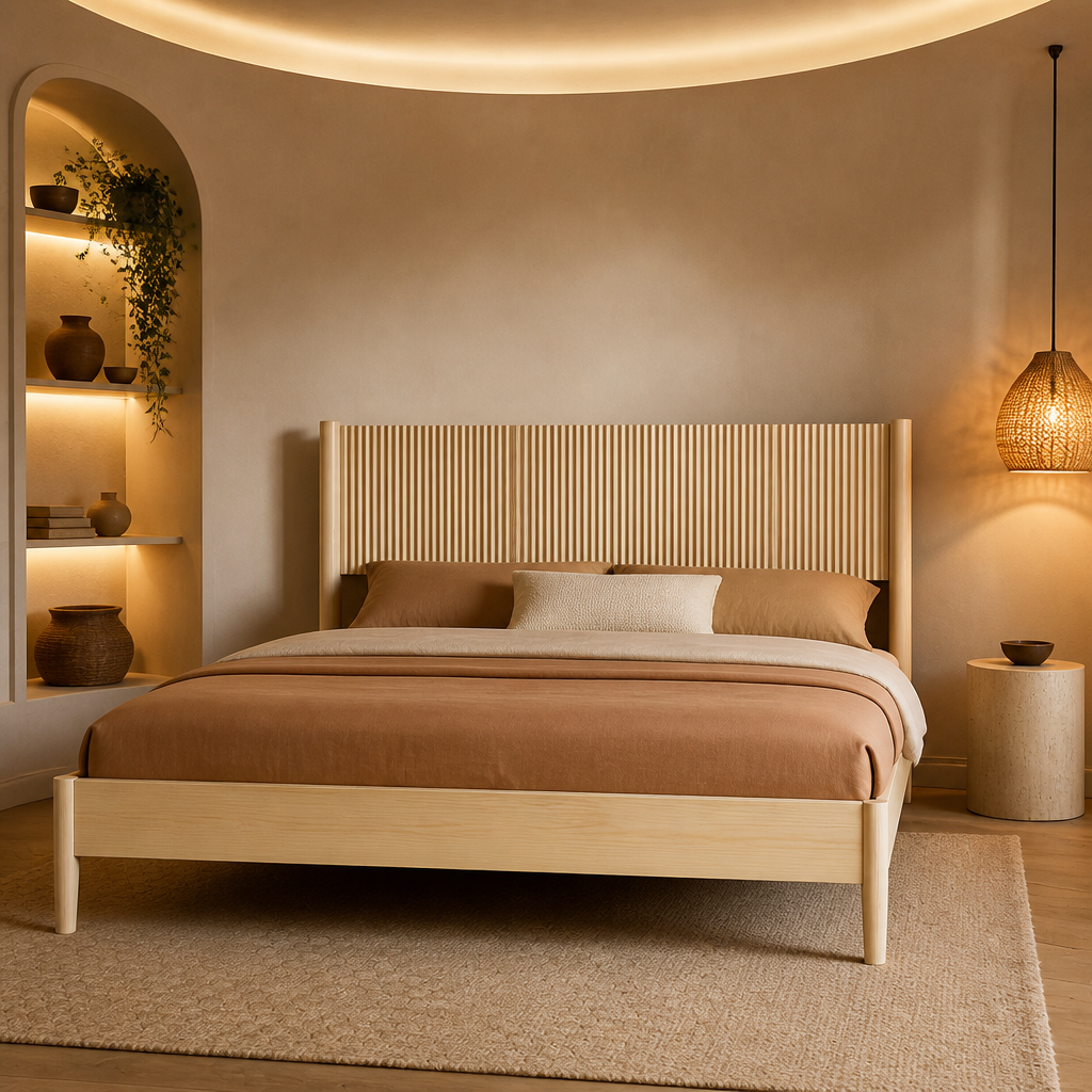 Solid Wood Natural Bed Frame — hero image 1