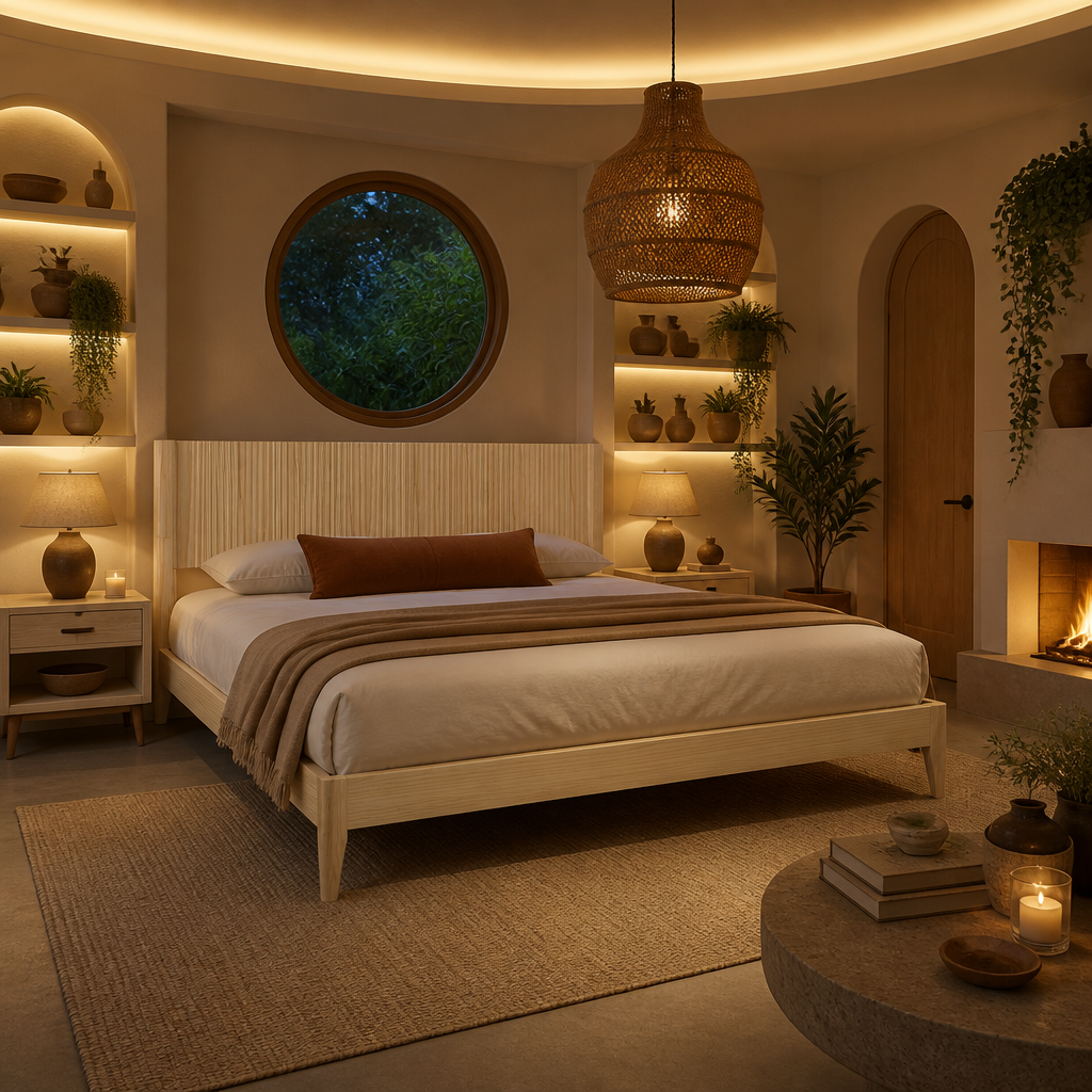 Solid Wood Natural Bed Frame — lifestyle image 2