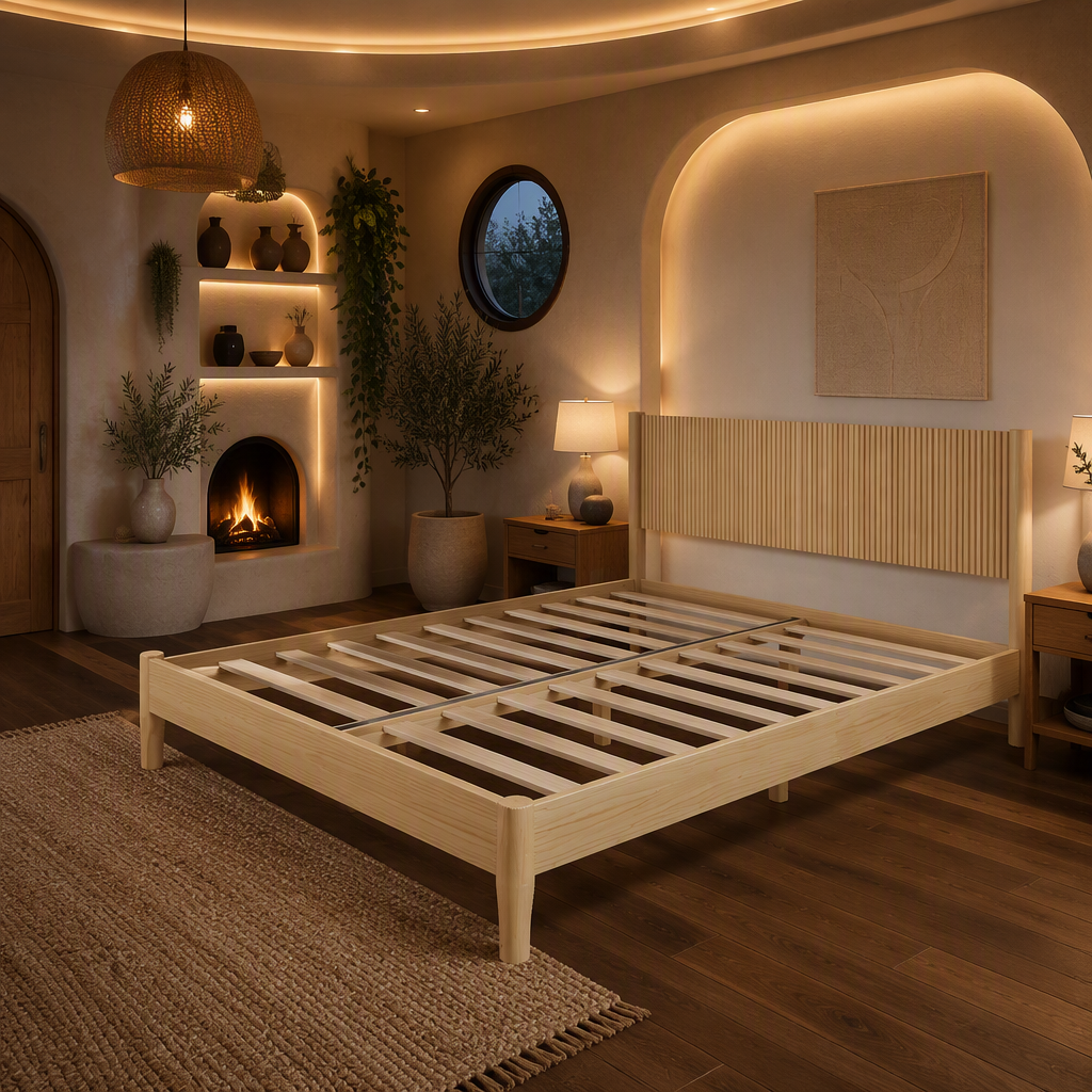 Solid Wood Natural Bed Frame — lifestyle image 4
