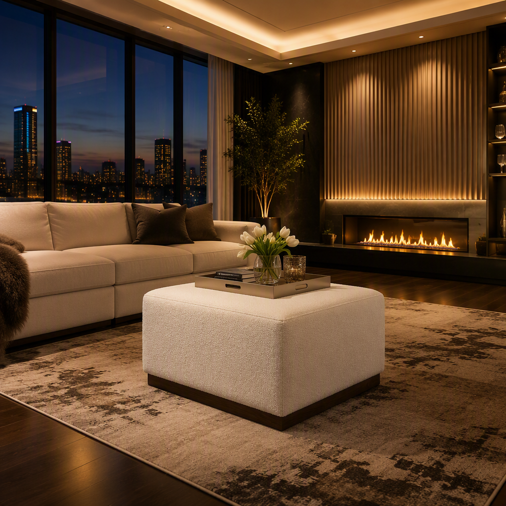 Square Boucle Ottoman lifestyle view 3