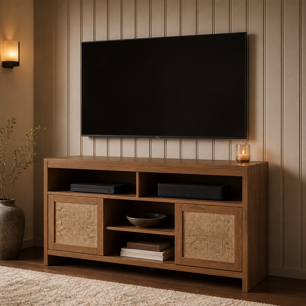 Rattan Farmhouse TV Stand lifestyle view 1