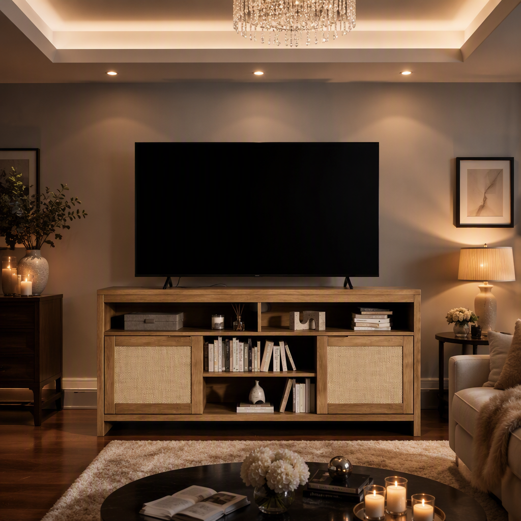 Rattan Farmhouse TV Stand lifestyle view 3