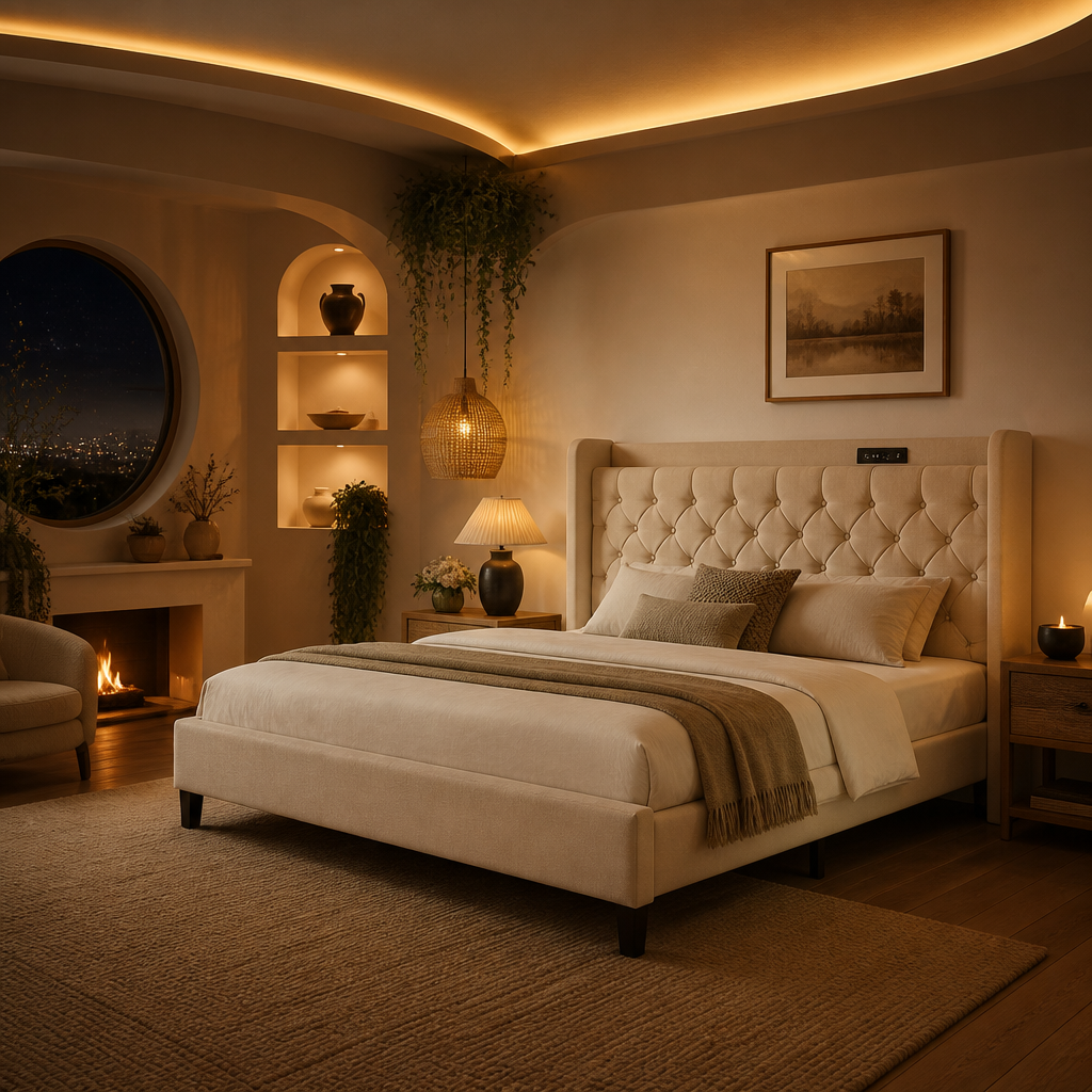 Velvet Beige Bed Frame II — Oak & Hour lifestyle image 2
