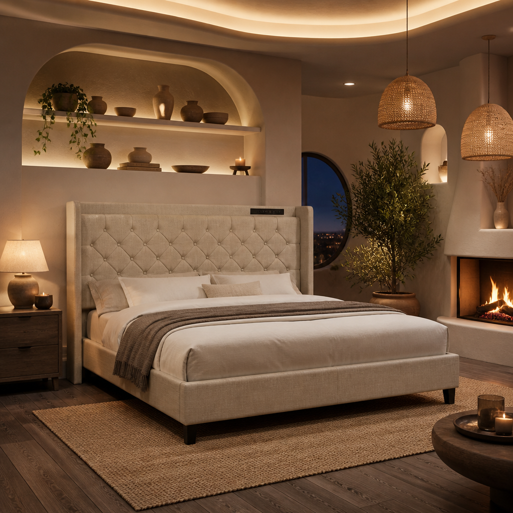 Velvet Beige Bed Frame II — Oak & Hour lifestyle image 4