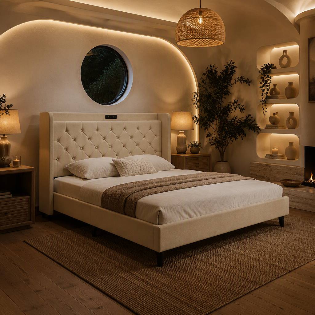 Velvet Beige Bed Frame II — Oak & Hour lifestyle image 5