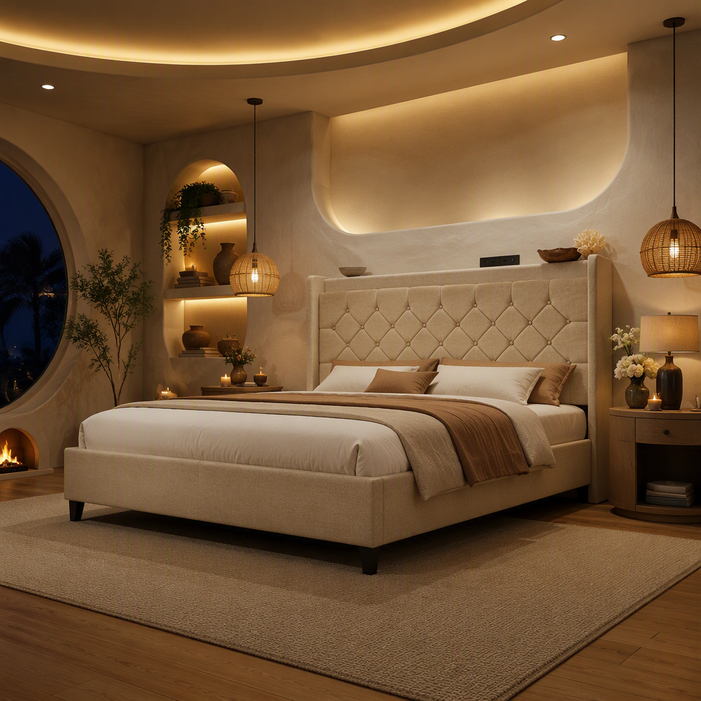 Velvet Beige Bed Frame II — Oak & Hour lifestyle image 6