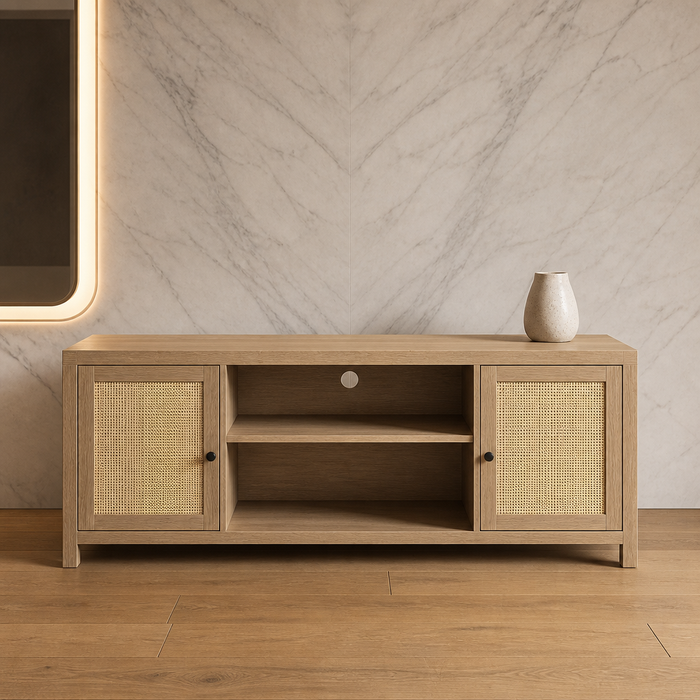 Rattan Mid-Century Natural TV Stand hero image 1