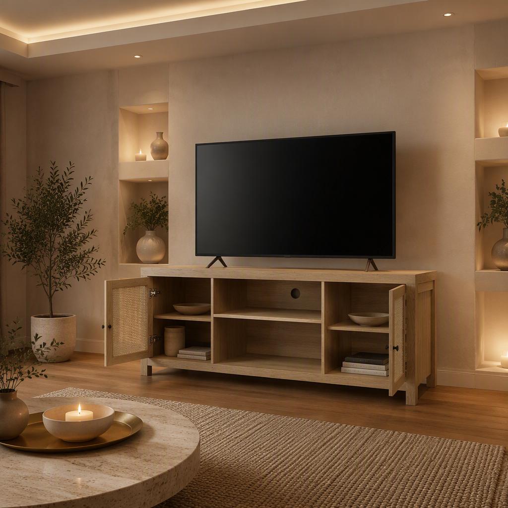 Rattan Mid-Century Natural TV Stand lifestyle image 2