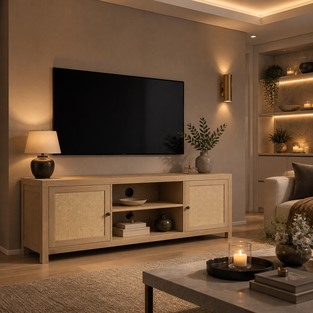 Rattan Mid-Century Natural TV Stand lifestyle image 3