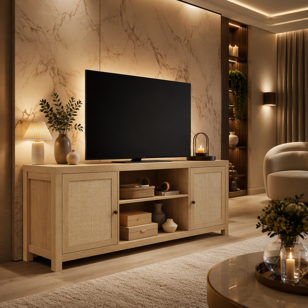 Rattan Mid-Century Natural TV Stand lifestyle image 4