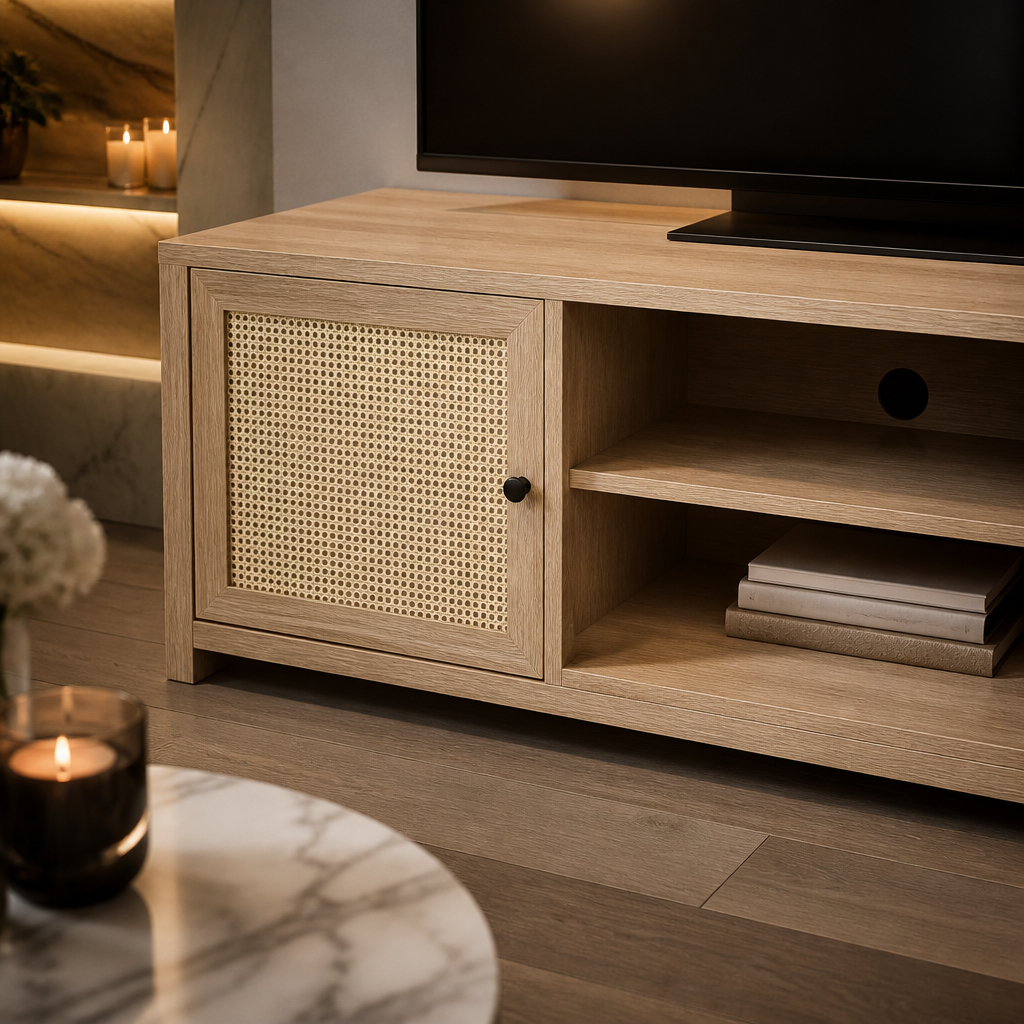 Rattan Mid-Century Natural TV Stand lifestyle image 5