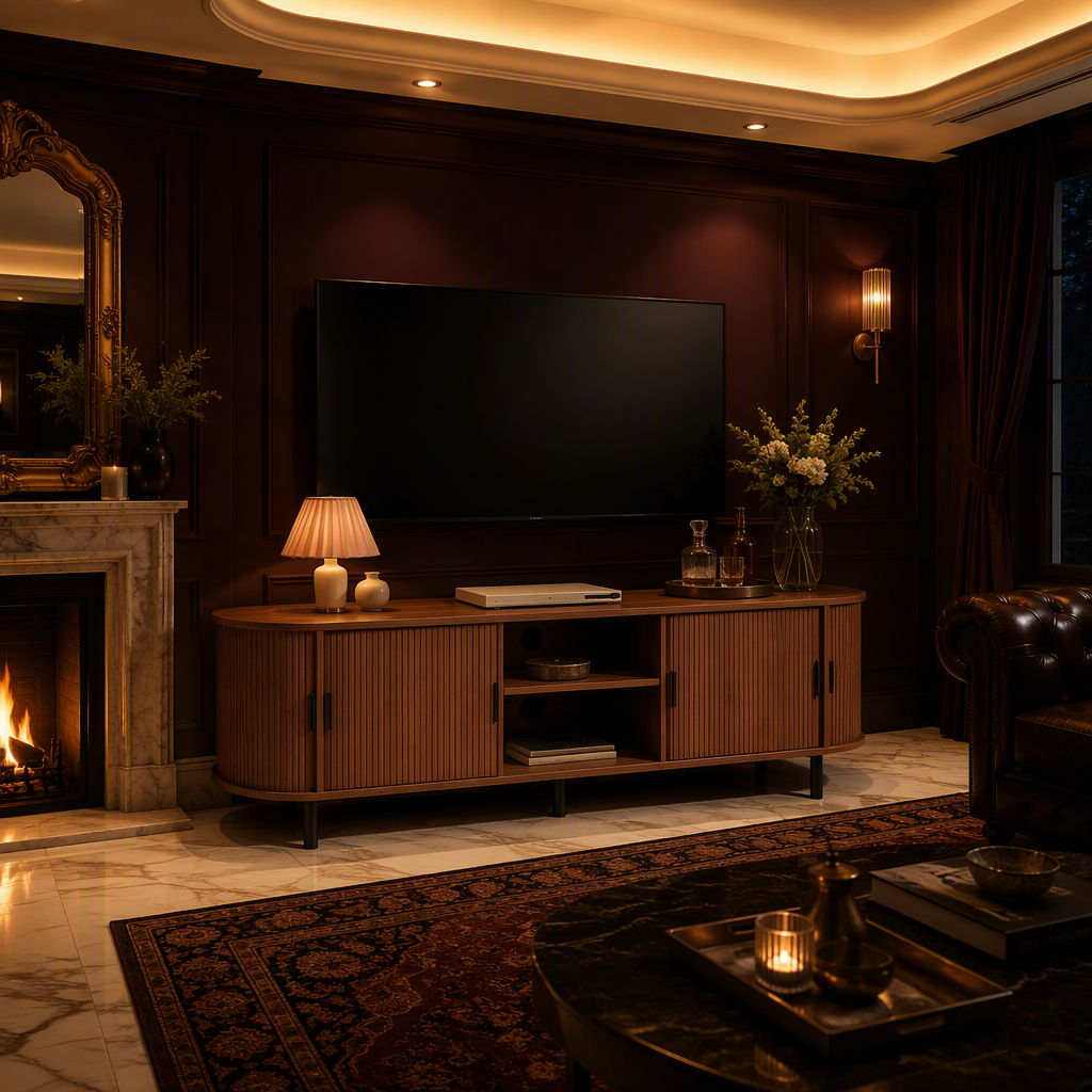 Tambour Mid-Century Walnut TV Stand lifestyle image 2