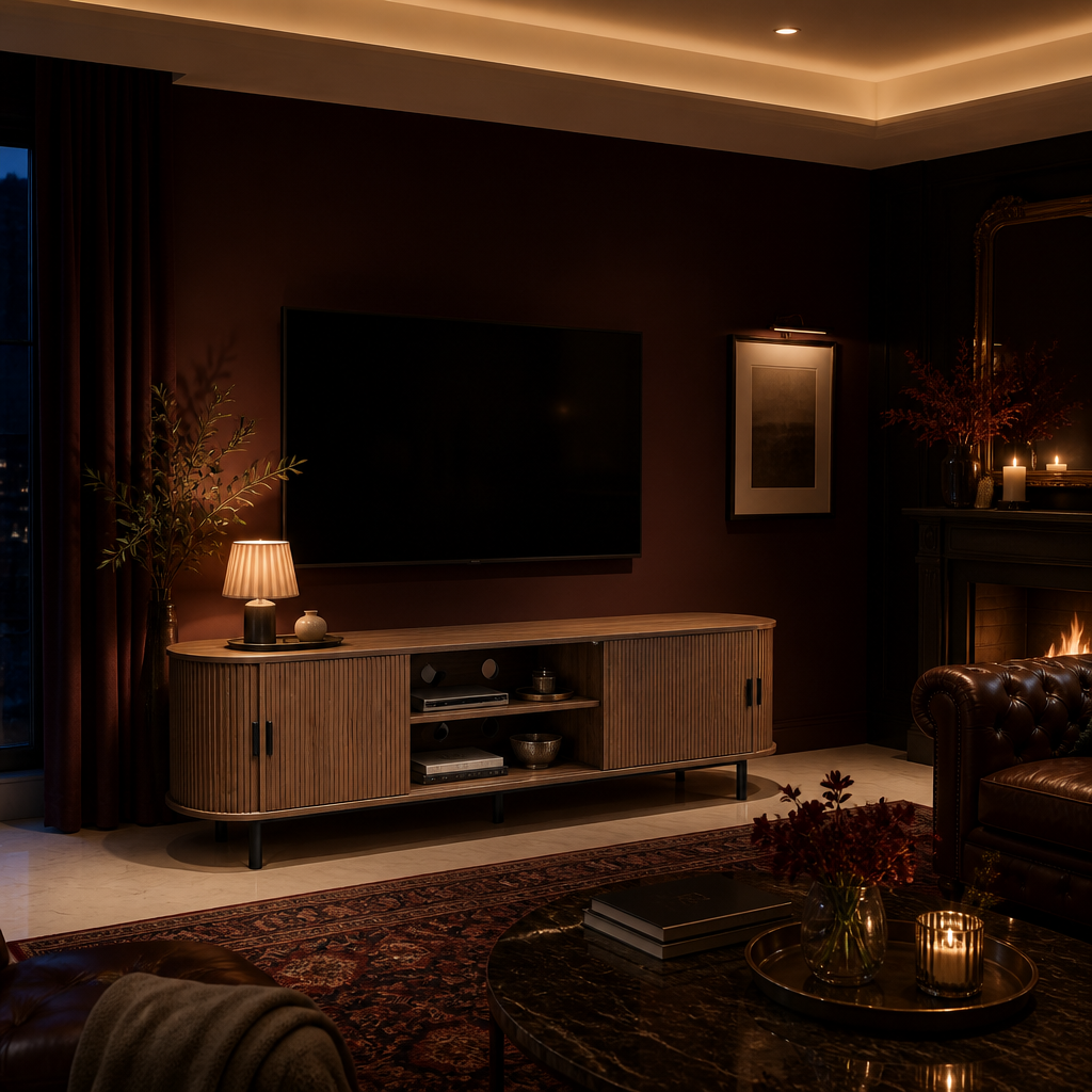 Tambour Mid-Century Walnut TV Stand lifestyle image 3