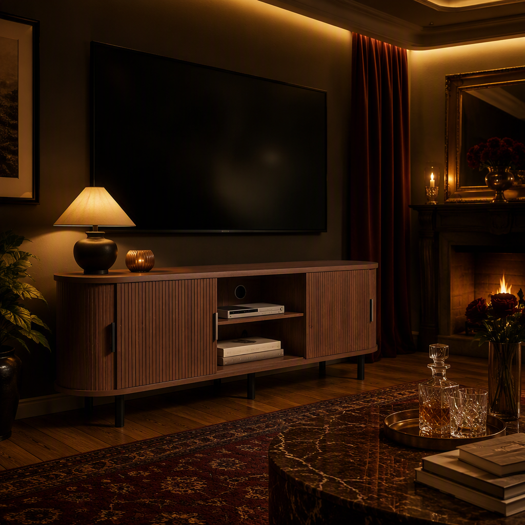 Tambour Mid-Century Walnut TV Stand lifestyle image 4