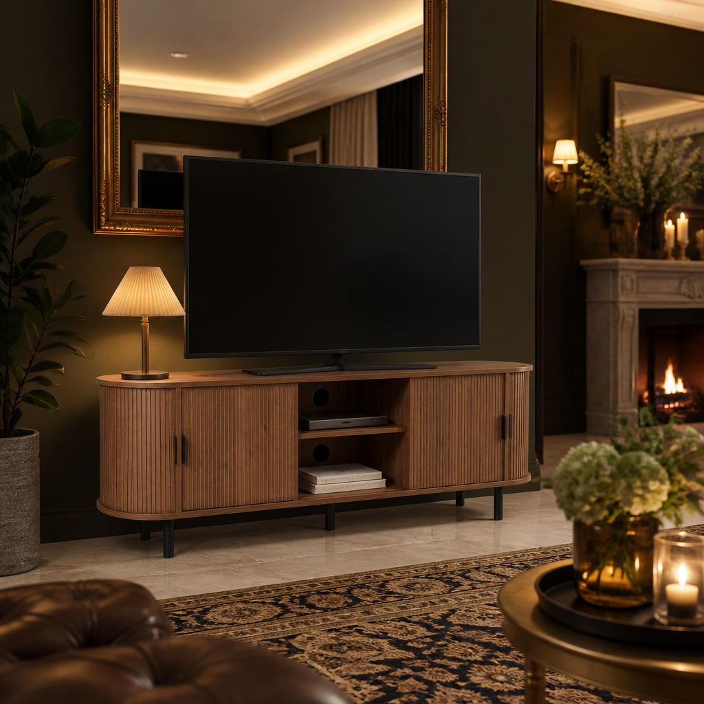 Tambour Mid-Century Walnut TV Stand lifestyle image 5