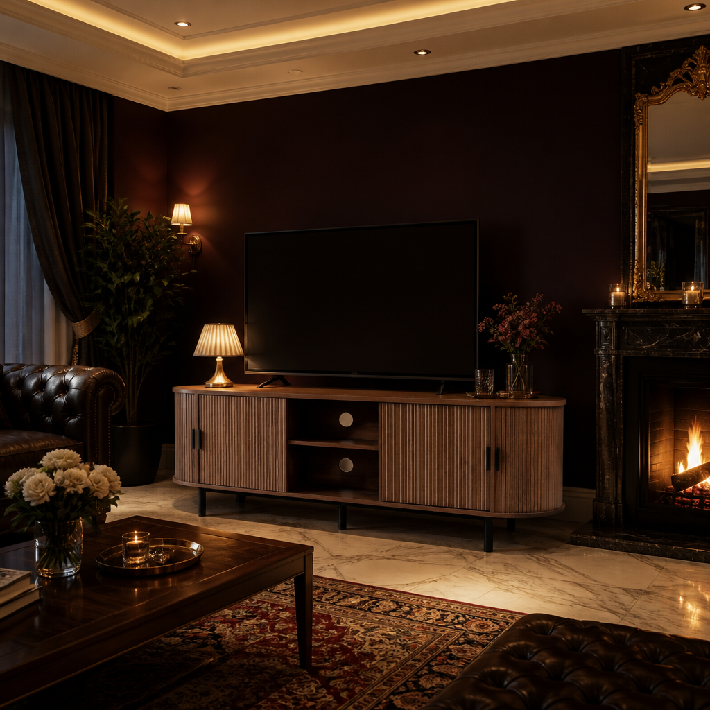 Tambour Mid-Century Walnut TV Stand lifestyle image 6