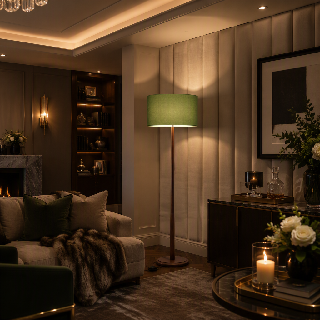 Walnut Mid-Century Linen Floor Lamp — lifestyle image 2