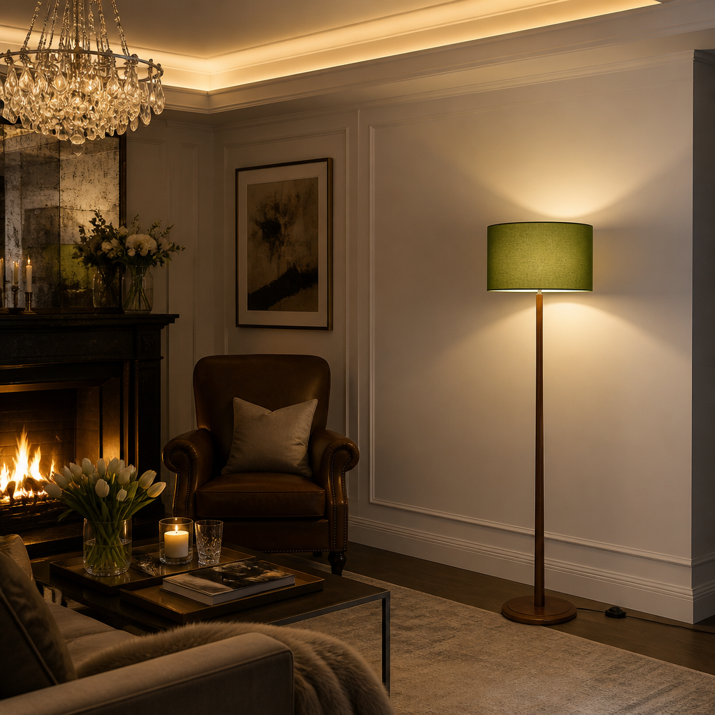 Walnut Mid-Century Linen Floor Lamp — lifestyle image 5