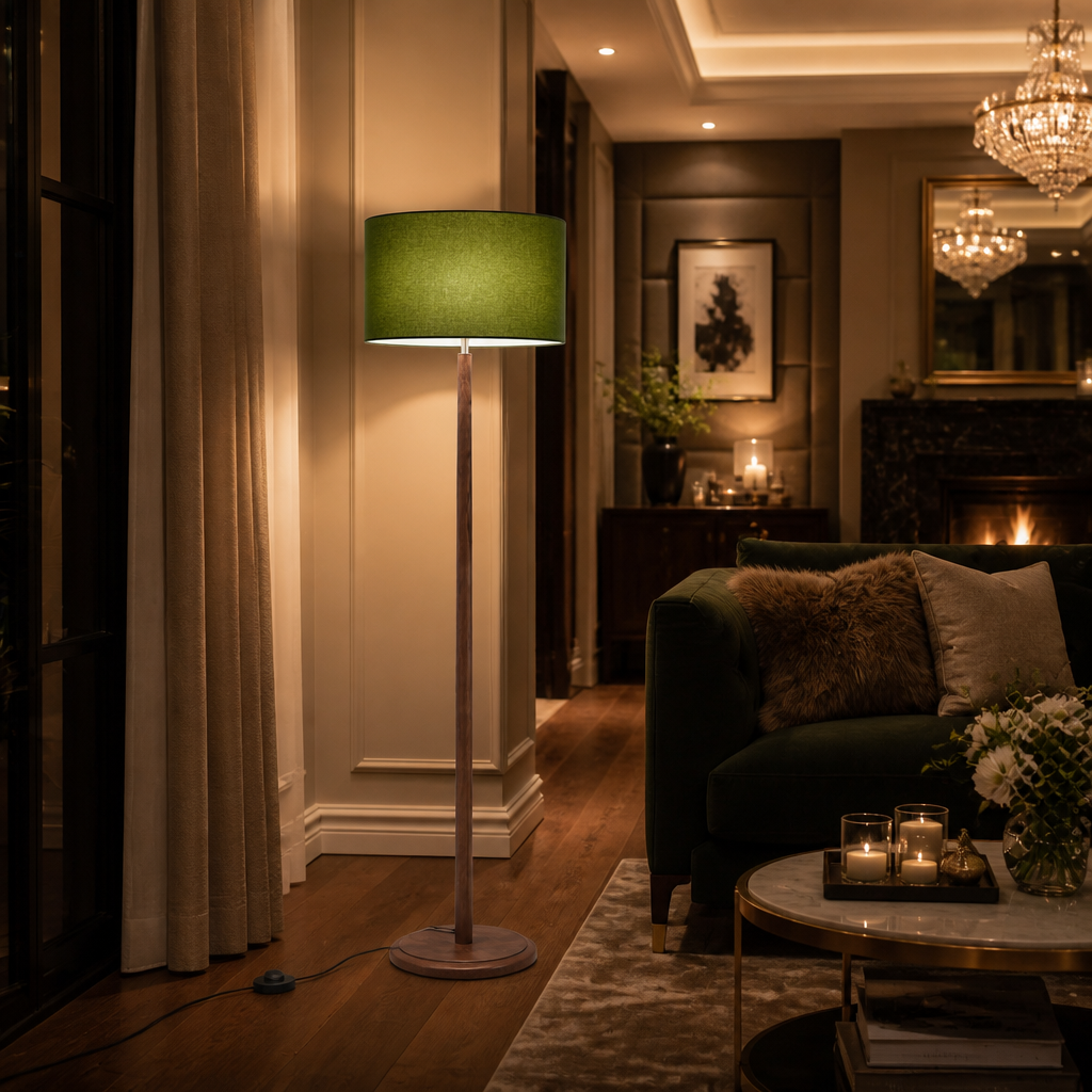 Walnut Mid-Century Linen Floor Lamp — lifestyle image 6