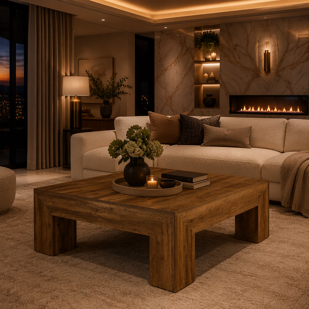 Square Farmhouse Wood Coffee Table lifestyle view 2