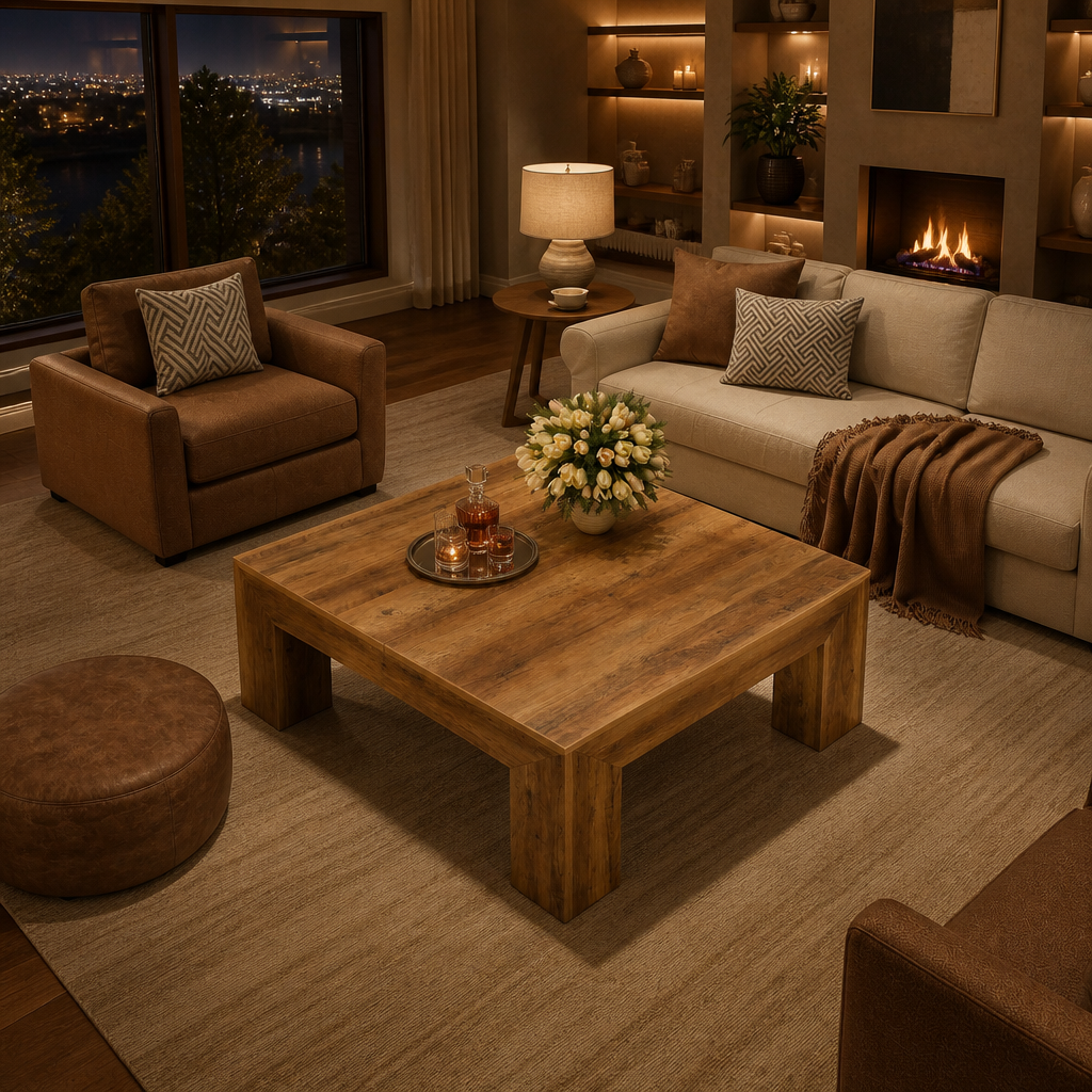 Square Farmhouse Wood Coffee Table lifestyle view 4