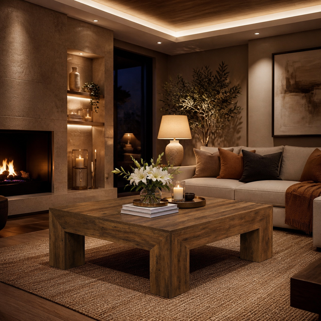 Square Farmhouse Wood Coffee Table lifestyle view 6