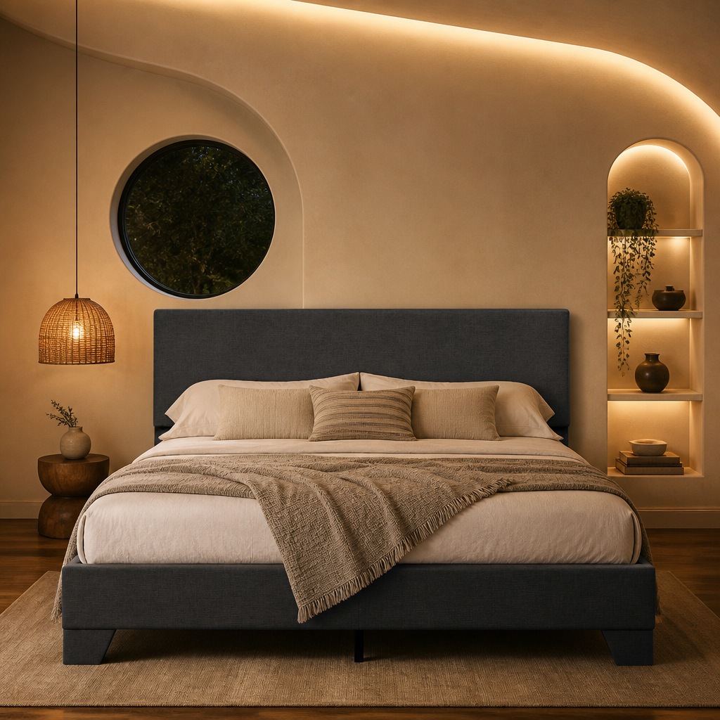 Upholstered Linen Bed Frame lifestyle image 1