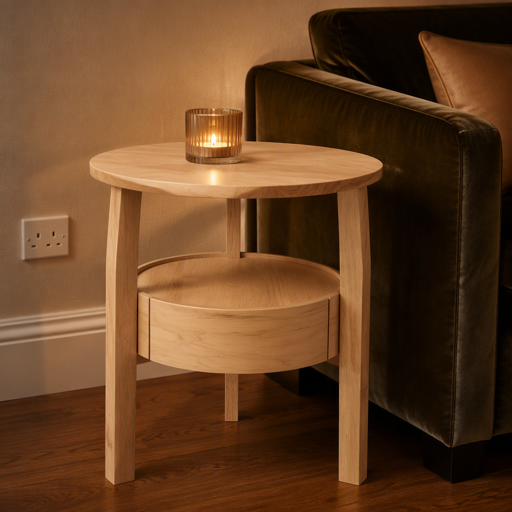 Round Mid-Century Wood Coffee Table lifestyle view 1