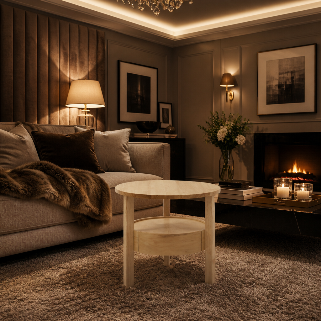 Round Mid-Century Wood Coffee Table lifestyle view 2