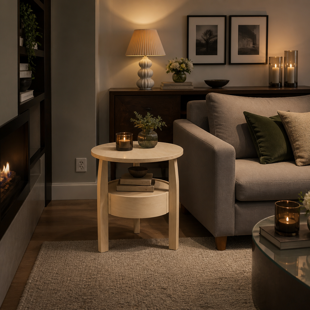 Round Mid-Century Wood Coffee Table lifestyle view 3