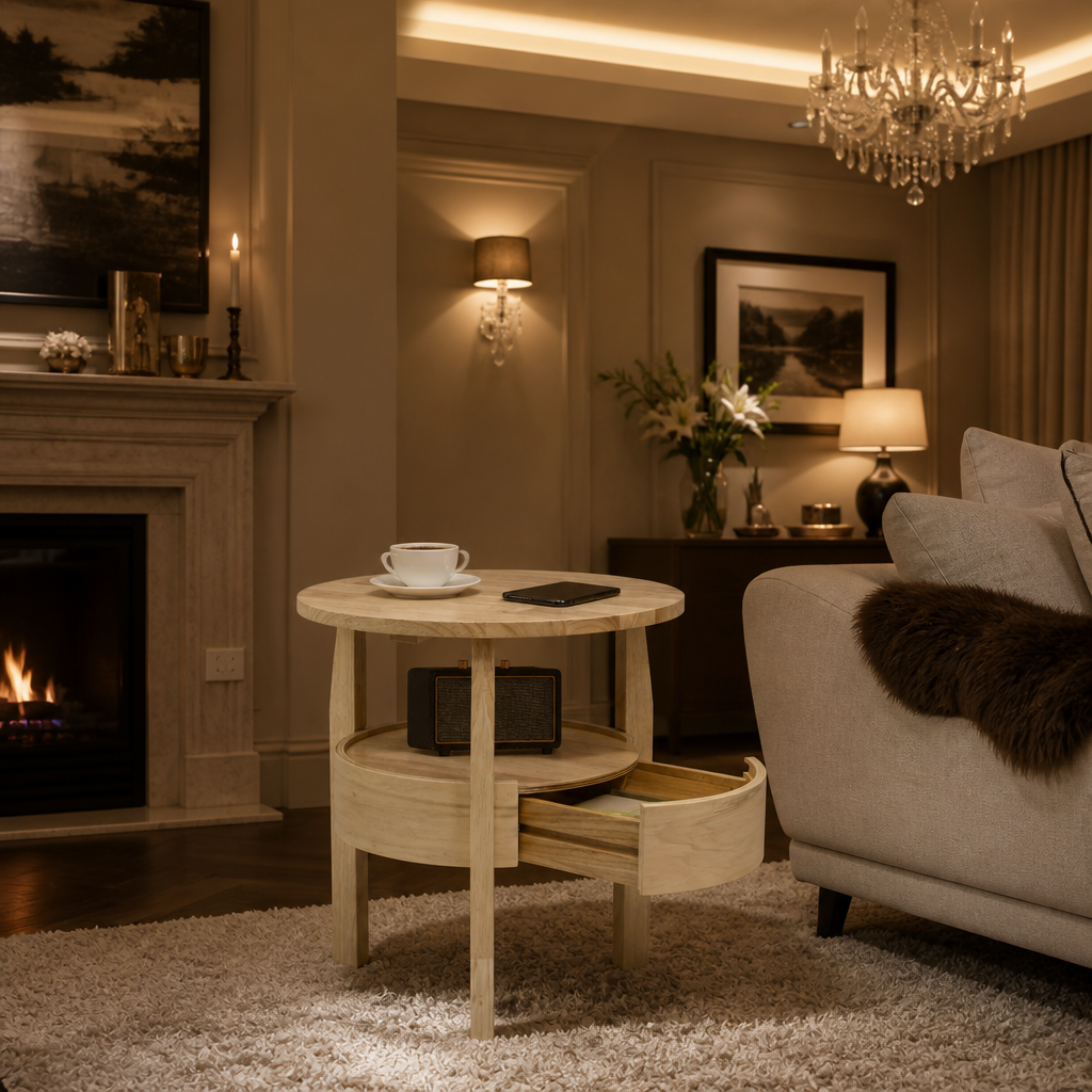 Round Mid-Century Wood Coffee Table lifestyle view 5