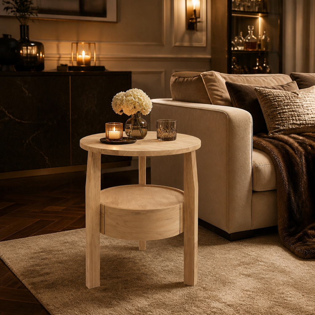 Round Mid-Century Wood Coffee Table lifestyle view 6