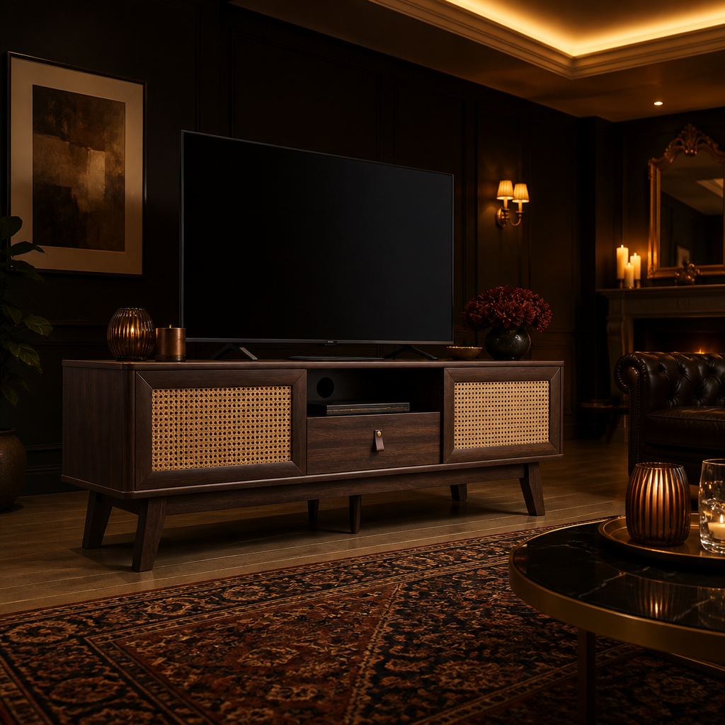 Rattan Mid-Century TV Stand lifestyle image 3