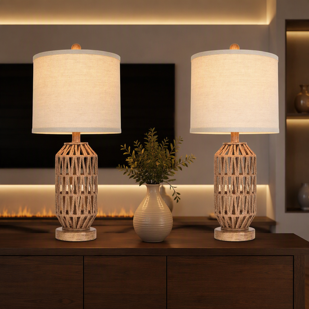 Rattan Boho Table Lamp lifestyle view 1